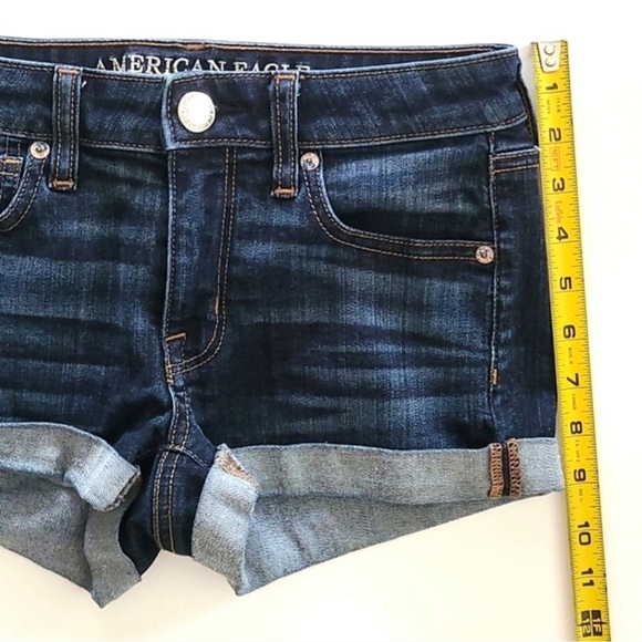American Eagle Outfitters Super Stretch Shortie Shorts Dark Blue Denim Size 2 - Picture 11 of 12